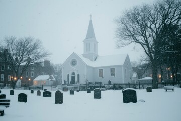 Snowy winter church scene