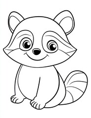 Fototapeta premium Adorable Raccoon Line Art: A charming, simplified illustration of a raccoon, perfect for coloring, educational purposes, or playful design elements.