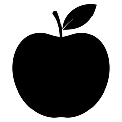 Granny Smith Apple Silhouette Icon – Black Vector of Classic Round Apple with Leaf and Stem