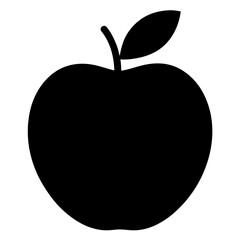 Fuji Apple Silhouette Icon – Minimal Black Vector of Large Round Apple with Leaf and Stem