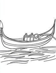 Gondola on Water:  A classic gondola glides serenely across calm water, its elegant lines and traditional design captured in a simple yet evocative line drawing. 