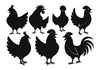 Set of Silhouetted Rooster Heads