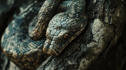Obraz premium Detailed macro shot showcasing the intricate scales and mesmerizing eyes of a coiled snake