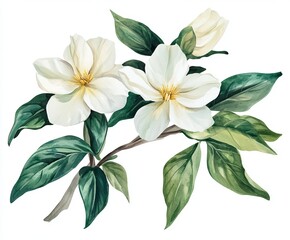 Fototapeta premium Peonies Flowers and Leaves: Watercolor Floral Design Elements on White Background