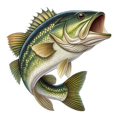 Detailed illustration of a largemouth bass fish with vivid colors and textures, ideal for fishing or wildlife content PNG