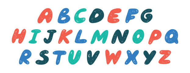 Chalk drawing doodle bold alphabet. Kids pencil textured freehand pastel letters. childish hand drawn ABC school paintbrush.