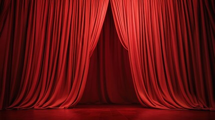 Fototapeta premium Dramatic Red Curtains Parted in Theatrical Setting