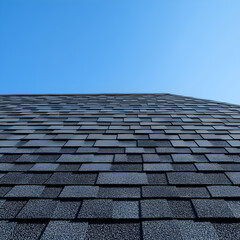 Fototapeta premium Inspecting shingle roofing installation residential area building structure clear sky upward angle home maintenance