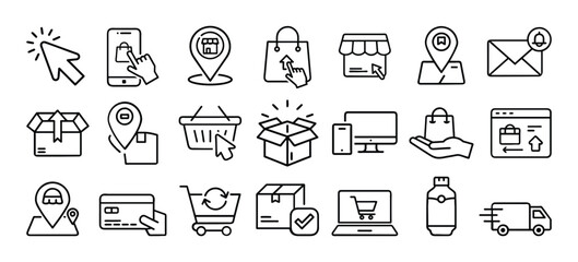 E-commerce and online shopping line icons set for digital retail  
