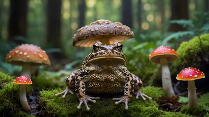 Fototapeta premium Southern Toad Resting in a Calm Shallow Puddle