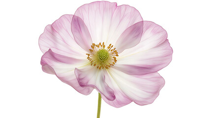 A close up of a pink flower with a white center