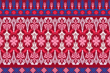 Geometric ethnic patterns.Fabric pattern traditional ethnic motif ikat geometric cross stitch.Ikat Embroidery oriental pixel pattern color background. Abstract,vector.Texture,scarf,motifs,wallpaper.