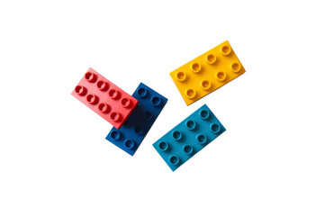 colorful plastic building blocks isolated on white background