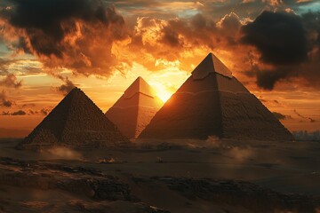 Awe-inspiring tableau, pyramids, majestic and timeless, serve as a profound testament to harmonious convergence of human brilliance and awe-inspiring forces of nature 