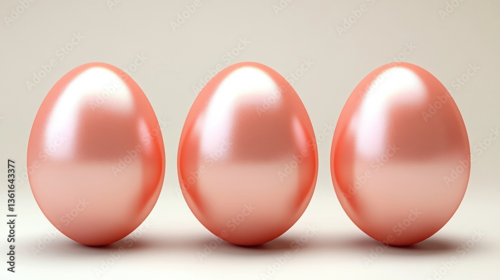 Aufkleber three shiny, rose gold eggs in a row on a light background.