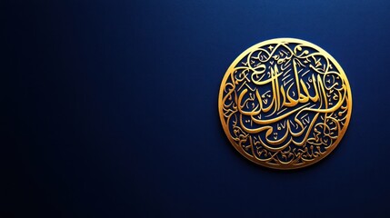 Elegant golden arabic calligraphy, spiritual symbol on a dark background, festive celebration