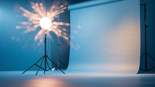 Bright studio lighting setup with blurred backdrop for professional photography sessions