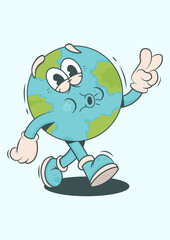 Earth is Walking – Retro Groovy Style Illustration