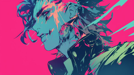 Naklejka premium Anarcho Punk Character With Effects Colorful Illustration