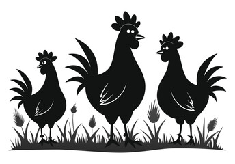 Set of Silhouetted Rooster Heads