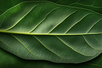 Naklejka premium Macro shot of vivid green leaf showing intricate vein structure. nature. ecology. sustainability