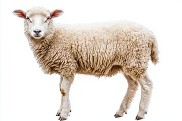 Fototapeta premium Cut out of young sheep isolated on white background 