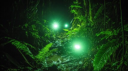 Mysterious Jungle Scene with Luminescent Plants and Alien Vibes