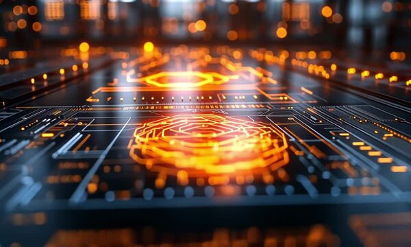 Futuristic Data Processing Network with Glowing Digital Connections and High-Tech Information Flow