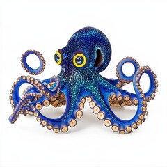 Fototapeta premium Artistic representation of a blue-ringed octopus sculpted with intricate details and accentuated colors on a white background