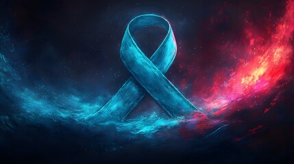 Dynamic Digital Illustration Showcasing a Turquoise and Robin Egg Blue Ribbon for Bone Cancer Awareness and Resilient Recovery