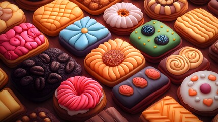 Festive National Cookie Day Scene with Artistic Cookie Displays and Happy Celebrants in a Detailed Vector Style