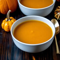 Creamy Pumpkin Soup Bowl Autumn Food Photography