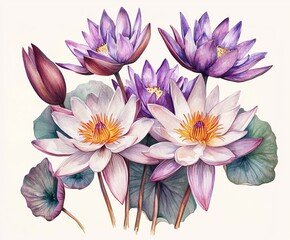 Obraz premium Watercolor Lotus Bouquet: Tropical Water Lily Floral Art