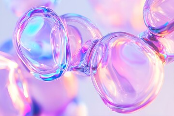 Dynamic Fluid Elegance: Glass Shapes with Colorful Reflections Composed for Vibrant 3D Visual Harmony