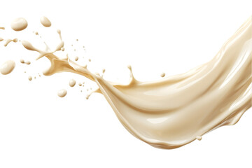 White liquid splash with droplets, pouring flowing cream or yogurt closeup.
