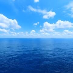 Obraz premium Stunning Ocean Landscape, Blue Sea and Fluffy White Clouds