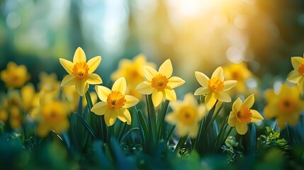 Fototapeta premium A vibrant field of blooming daffodils in spring