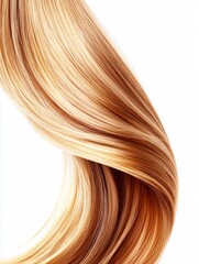 Blonde Hair Strand with Highlights Flowing Gently on White Background
