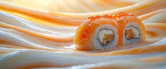 Salmon Sushi Roll on Creamy Sauce