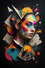 Retro futuristic poster with 80s and 90s high fashion aesthetic. Grunge noise Creative Mixed media collage. Stylish vintage backdrop, grunge graphic design style.