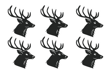 Fototapeta premium Silhouettes of Deer Head set with Antlers, Perfect for Design Projects
