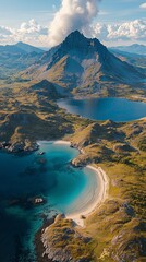 Scenic fjord, mountains, and beach