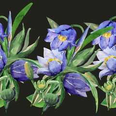 Nahtloses Muster aus Wildblumen. Aquarell. Schleifmittel auf weißem und farbigem Hintergrund.