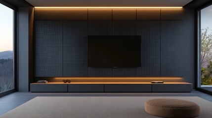 Modern living room with TV wall