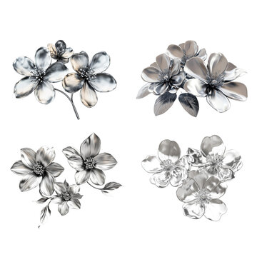 3D rendering of silver flower isolated on white background