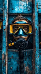 Scuba Diver Confined in Wooden Frame
