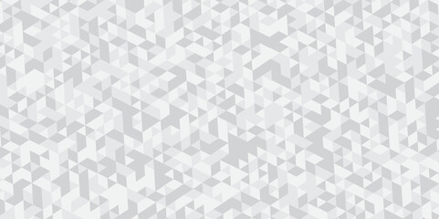 Abstract geometric white and gray background seamless mosaic and low polygon triangle texture wallpaper. Triangle shape retro wall grid pattern geometric ornament tile vector square element.