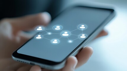 User holding mobile phone displaying network connectivity, a visual representation of modern communication technology