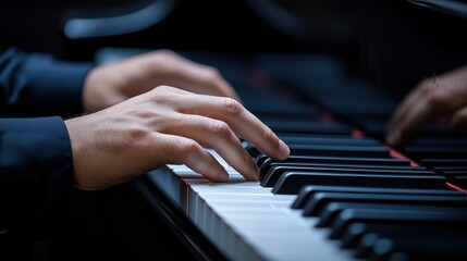 Fototapeta premium Hands playing piano keys during practice. musical creativity and performance