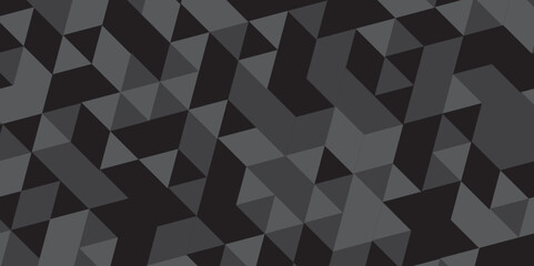 Abstract geometric black and gray background seamless mosaic and low polygon triangle texture wallpaper. Triangle shape retro wall grid pattern geometric ornament tile vector square element.